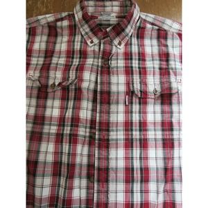 Carhartt Men's Red Plaid Button Down Short Sleeve Shirt Size XL Heavy Cotton